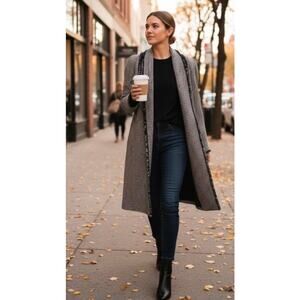 Portrait Petite Houndstooth Longline Coat Cardigan Cream Black Open Front Small